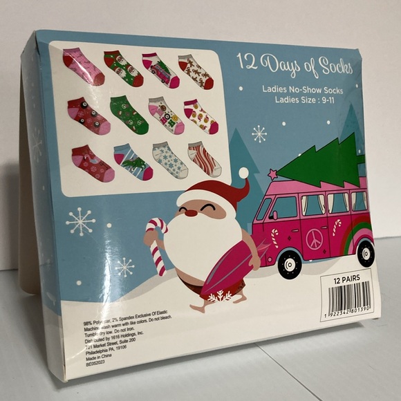 Christmas 12 Days of Socks Gift Box 12 Pairs No Show Socks Ladies 9-11 - Picture 6 of 10